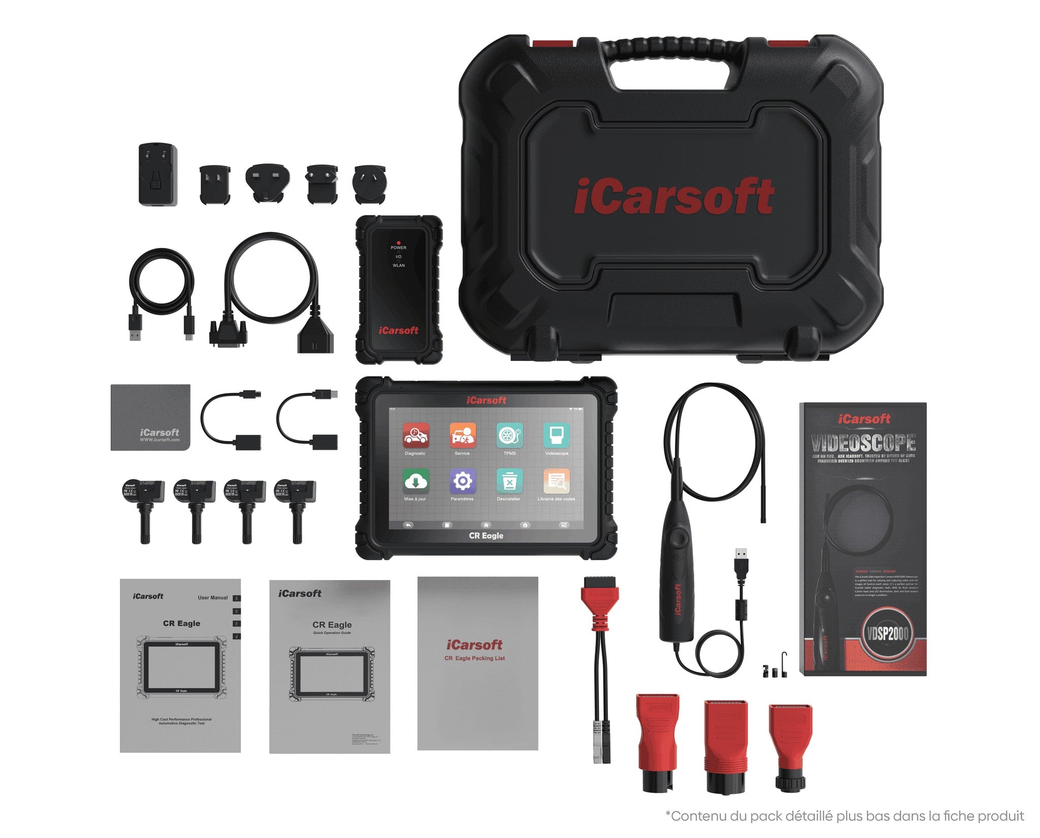 Pack complet valise de diagnostic auto iCarsoft CR Eagle avec tablette et accessoires