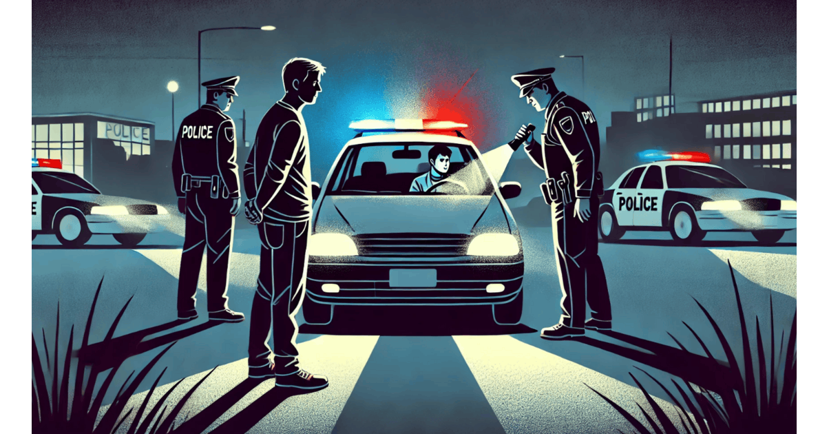 Illustration d un controle de police nocturne avec des voitures et des policiers