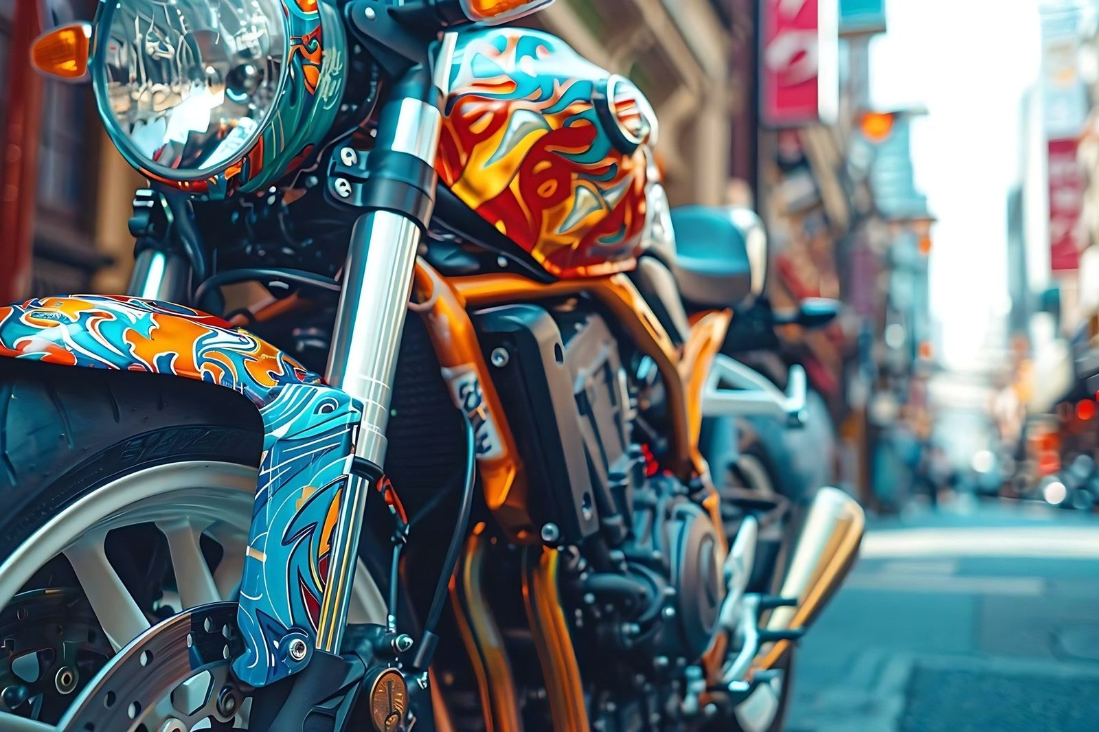 Gros plan sur une moto personnalisee avec carenage habille dun film adhesif de covering
