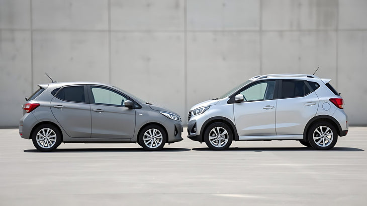 Deux voitures d occasion garees cote a cote sur un parking avant le choix d un modele adapte