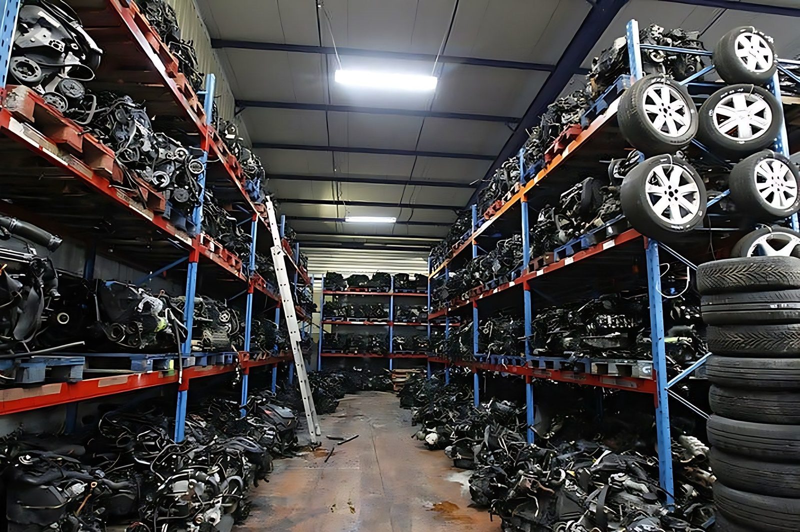 Grand stock de pieces detachees d occasion dans un entrepot de casse automobile