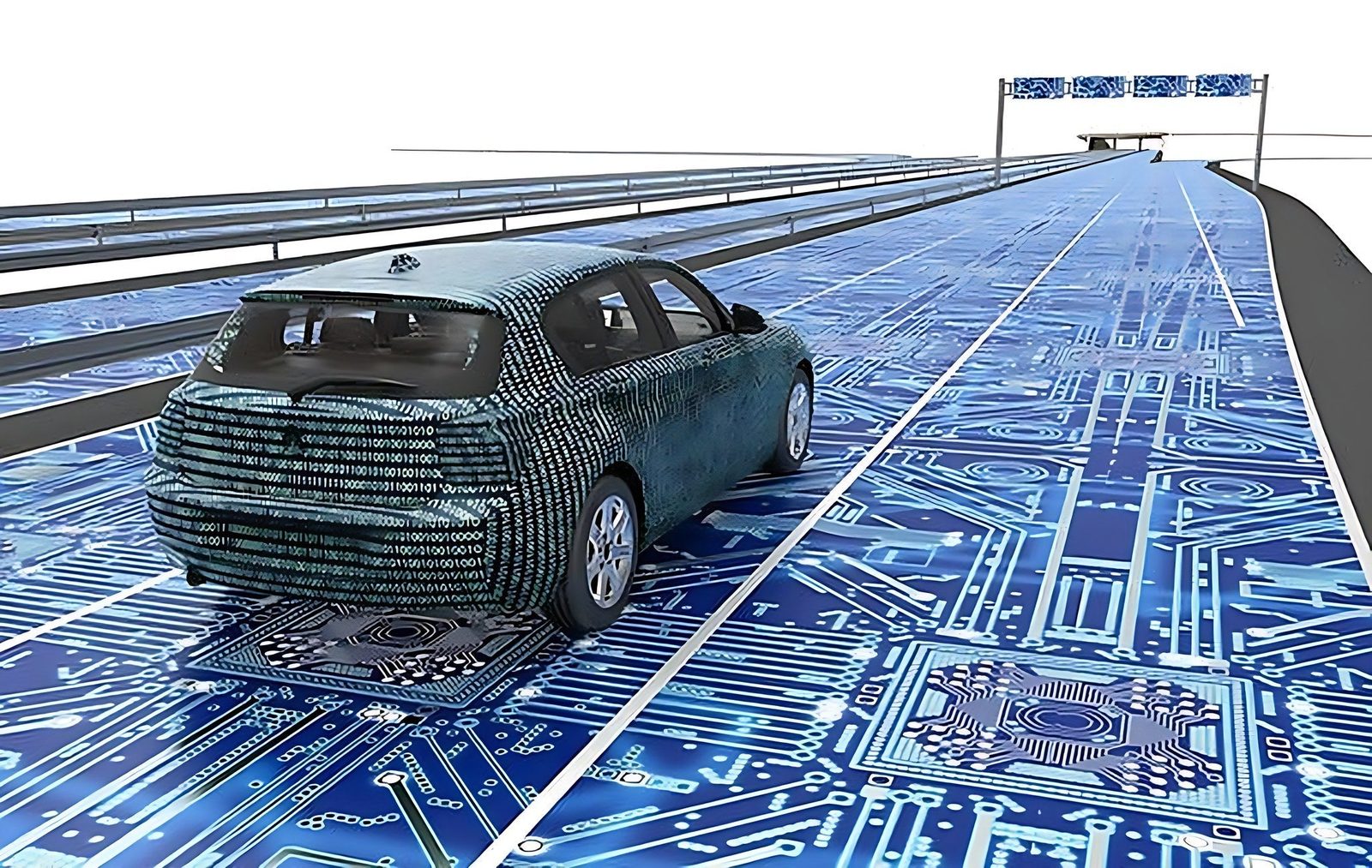 Illustration conceptuelle de la cybersecurite automobile et du vol de voiture high tech