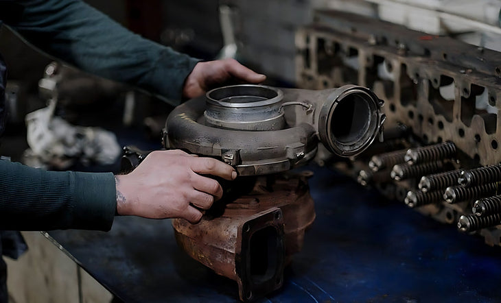 Mecanicien inspectant un turbo casse en roulant pour diagnostic et reparation de voiture