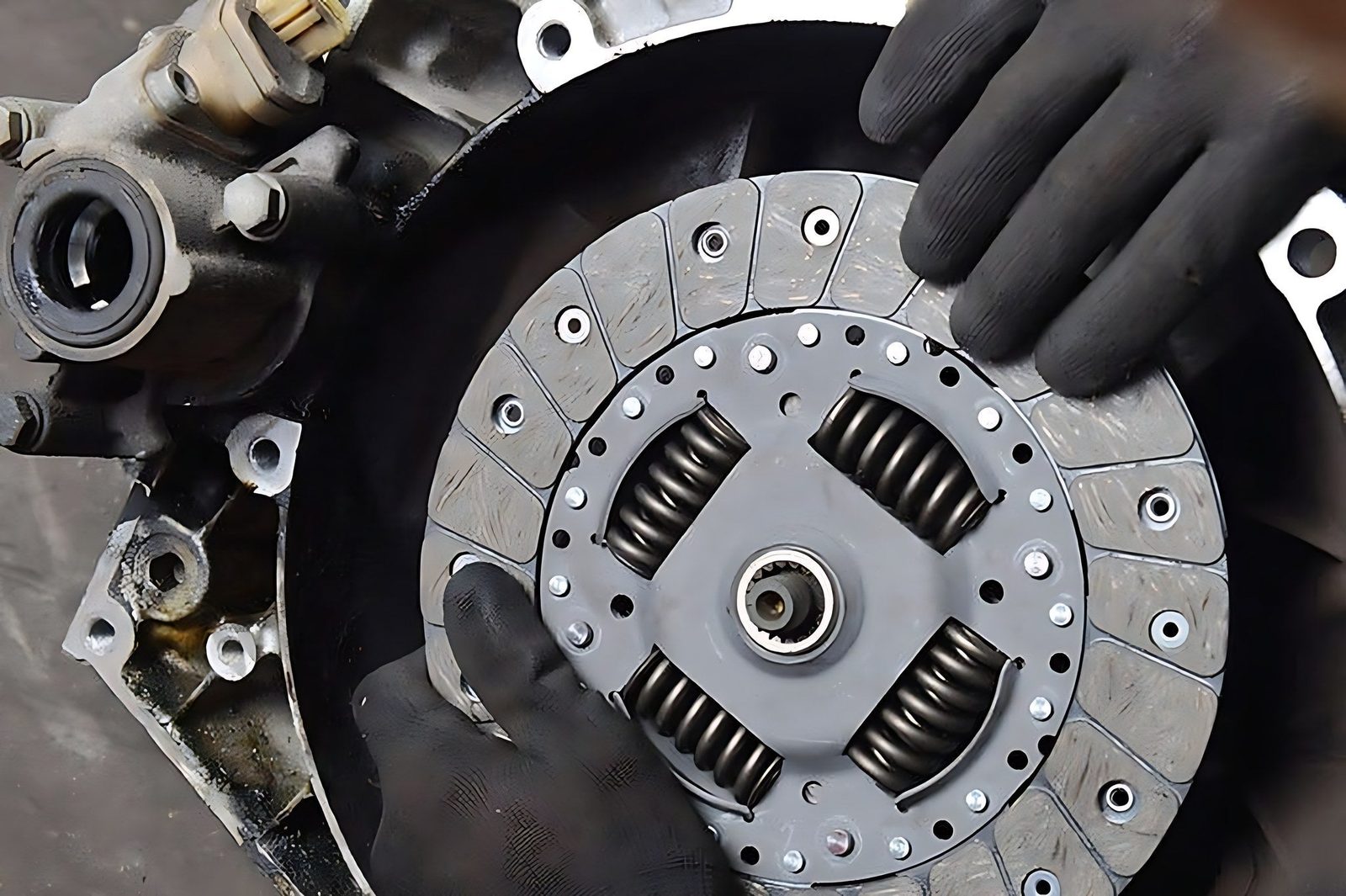 Mecanicien remplacant un disque d embrayage use lors d une reparation