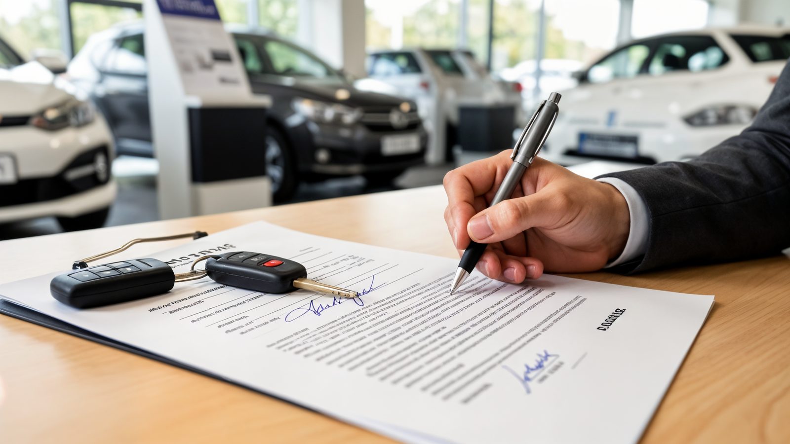 Signature d un contrat d assurance automobile face a un conseiller dans un bureau