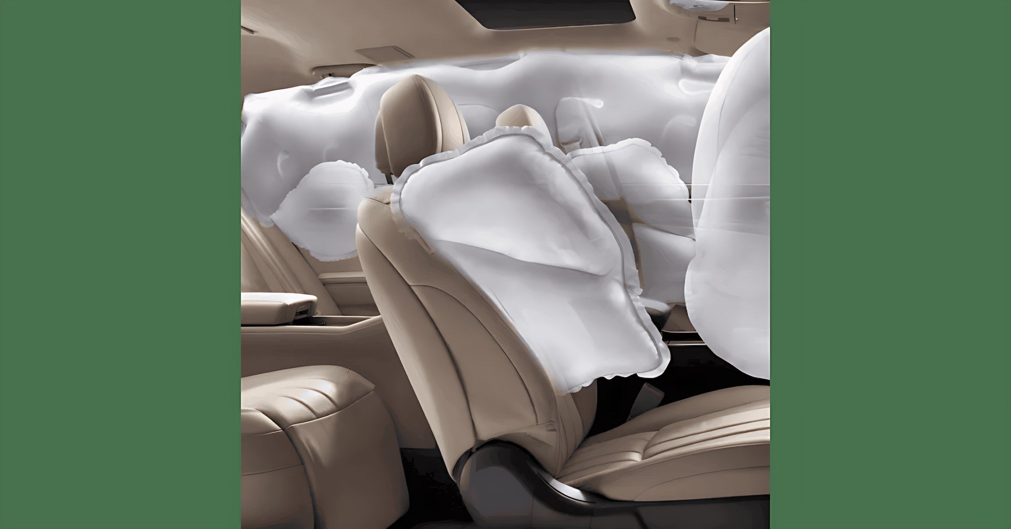 Airbags frontaux et lateraux deployes dans l habitacle d une voiture apres un choc