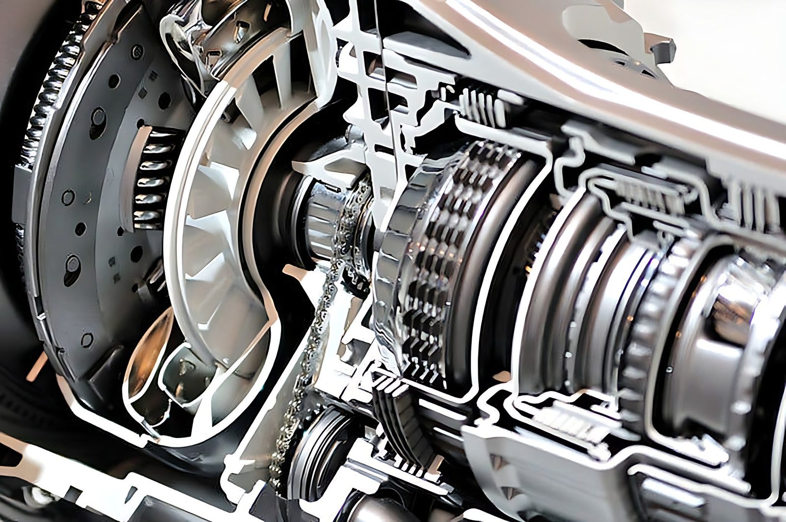 Vue en coupe détaillée d un mécanisme de transmission et d un embrayage de voiture
