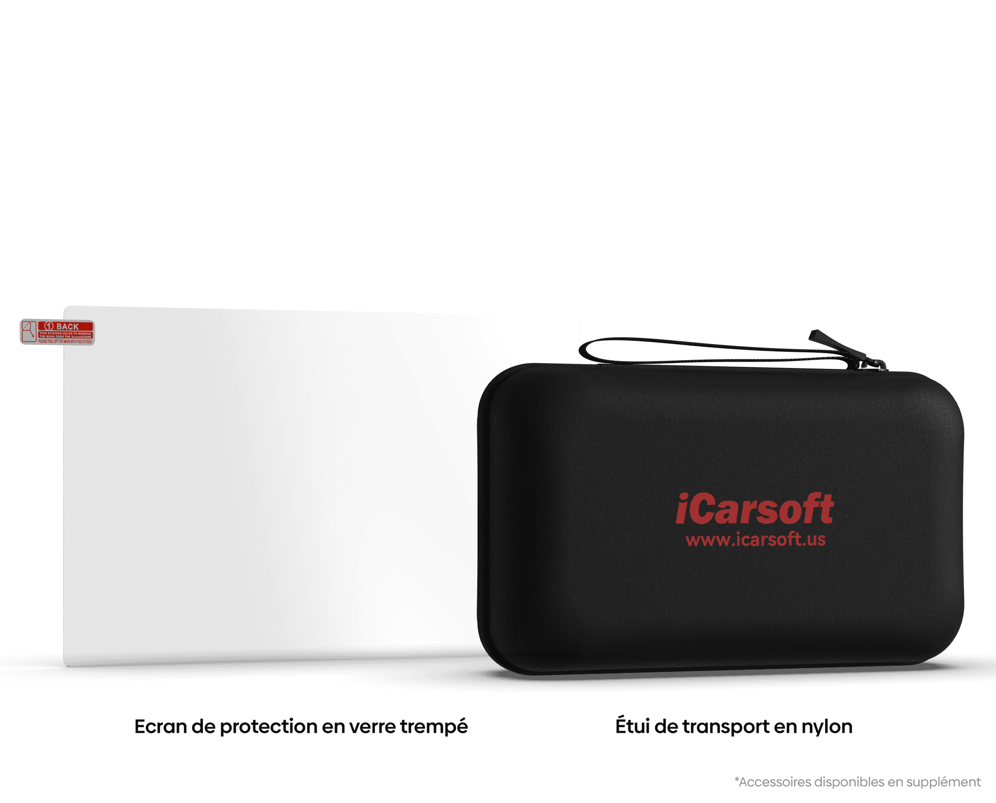 Ecran de protection en verre trempe et etui de transport en nylon pour valise iCarsoft CR Ultra