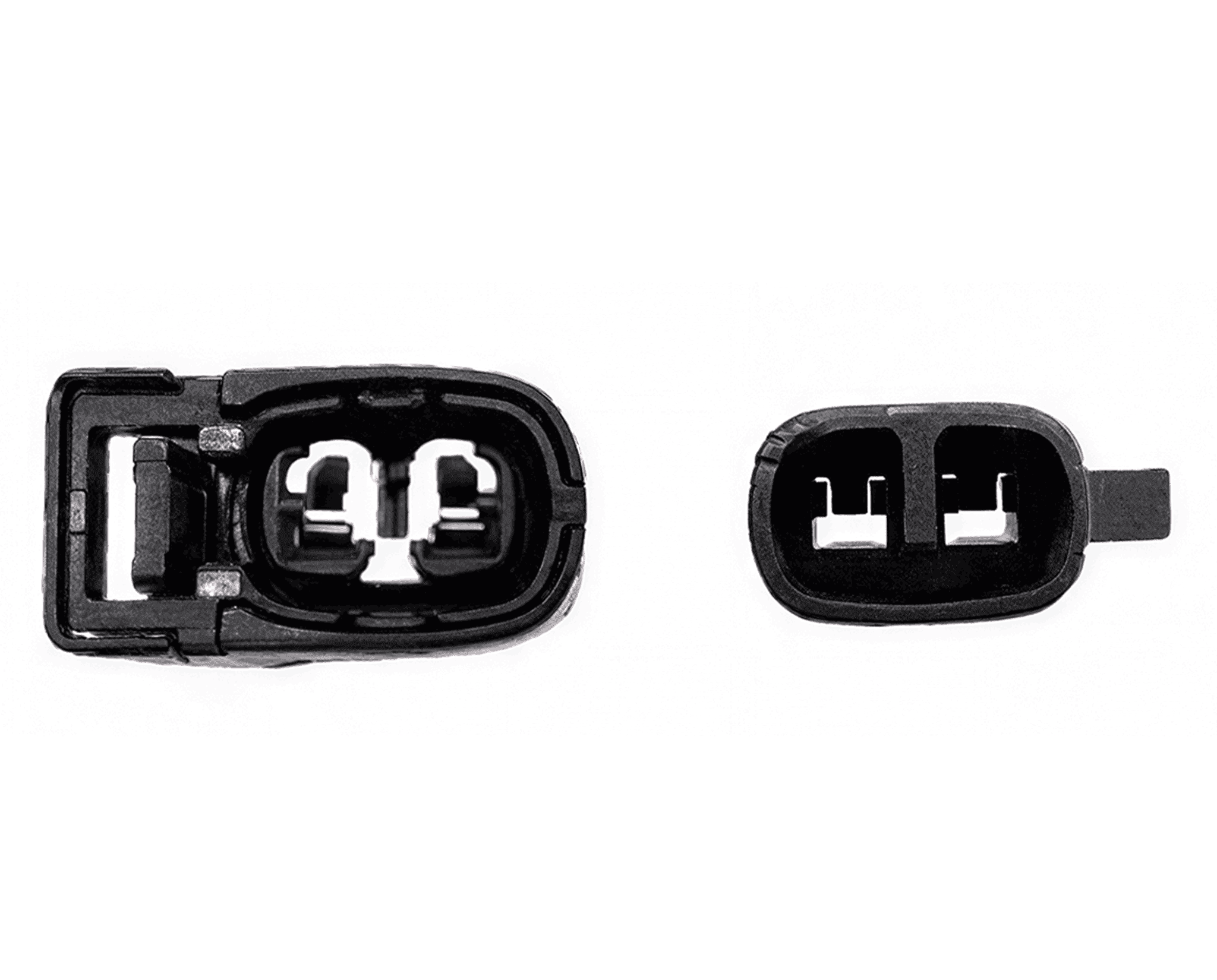 Vue interieure des fiches d un connecteur electrique a 2 broches pour Renault Clio
