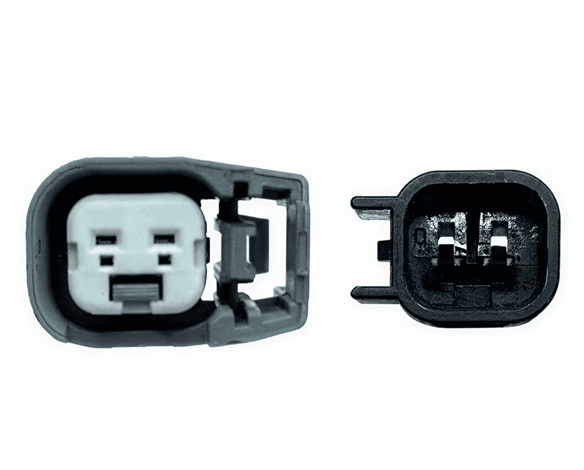 Vue de face du connecteur Bosch à deux broches gris et noir pour diagnostic auto
