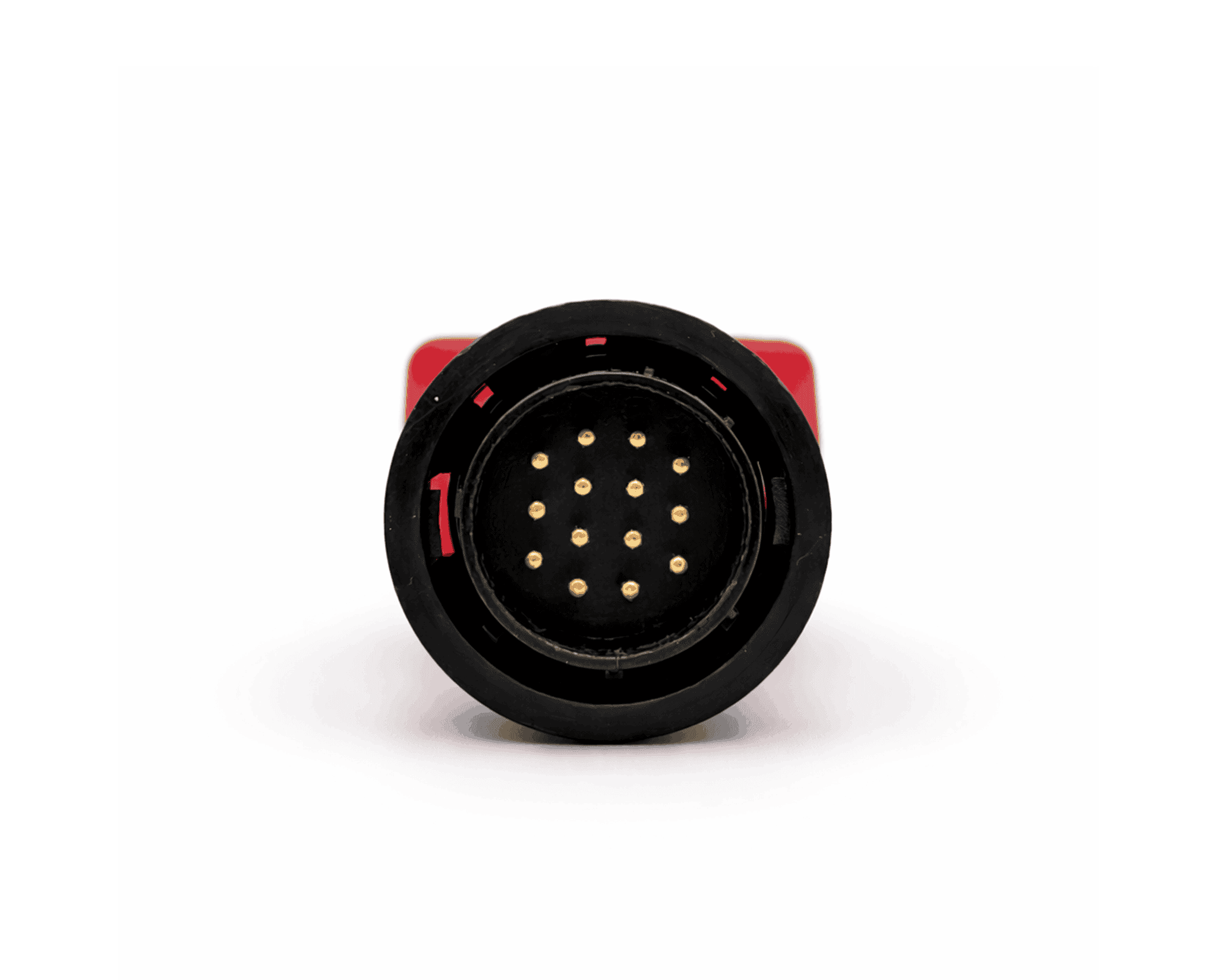Vue de face des 14 broches dorées de l adaptateur OBD2 pour utilitaire Mercedes Sprinter