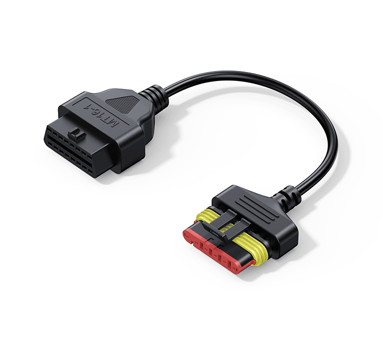 Adaptateur OBD2 iCarsoft MT16-1 noir et rouge pour le diagnostic de motos