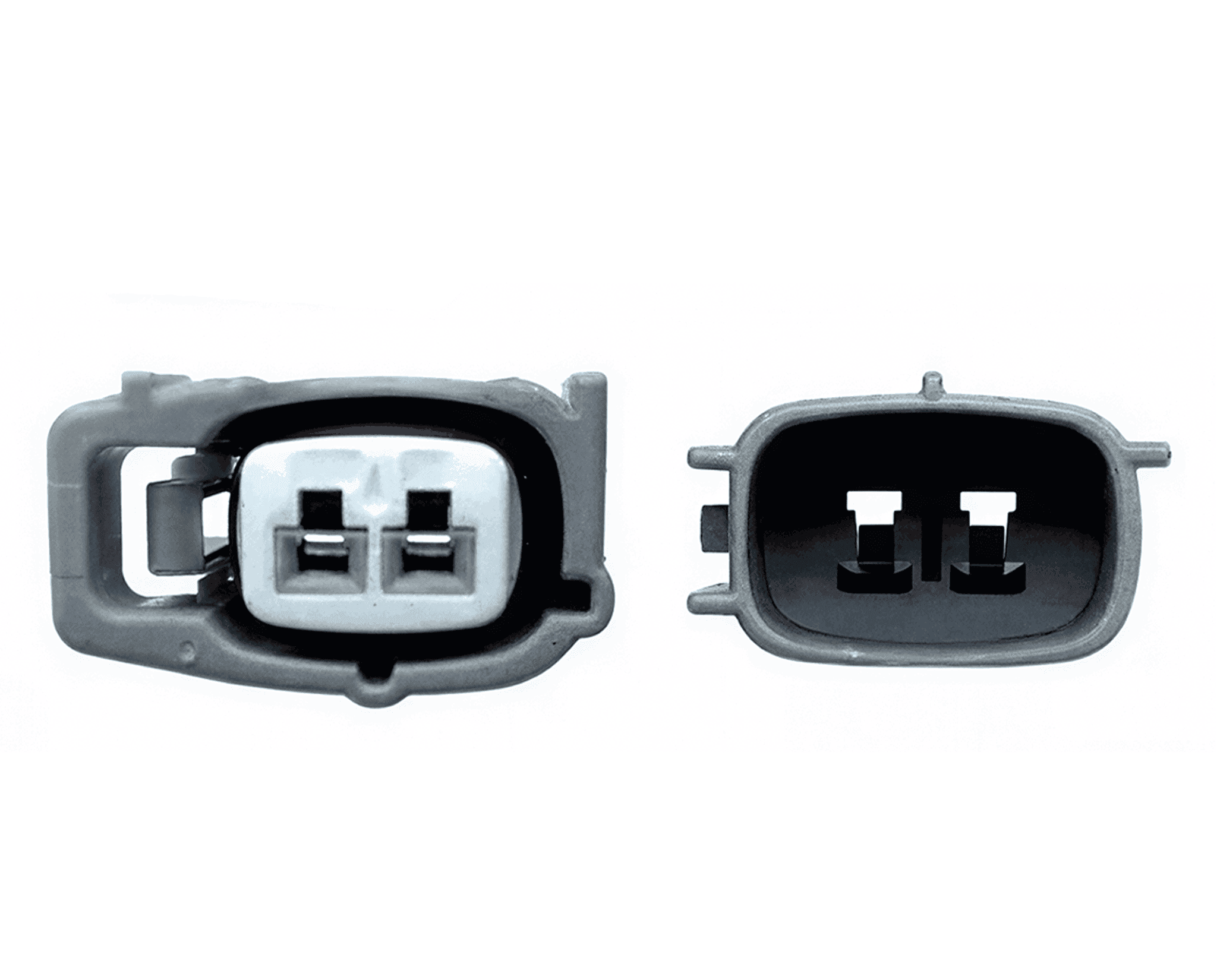 Vue de face du connecteur gris à deux broches pour adaptateur diagnostic Toyota