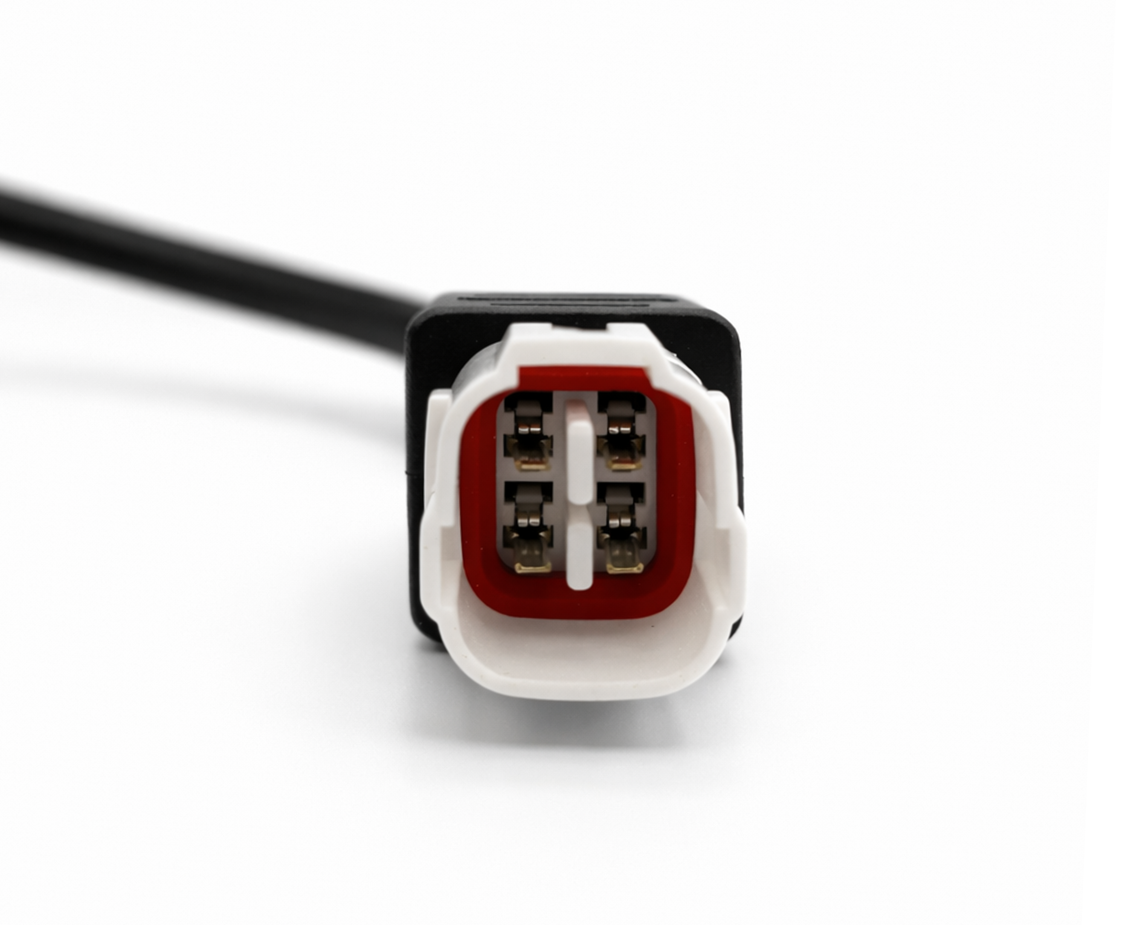 Gros plan sur le connecteur 4 broches blanc et rouge de l'adaptateur diagnostic OBD2 Yamaha