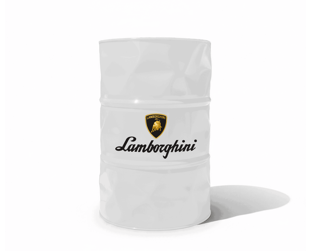 Baril decoratif blanc de style industriel avec le logo de la marque Lamborghini
