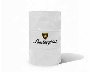 Baril decoratif blanc de style industriel avec le logo de la marque Lamborghini