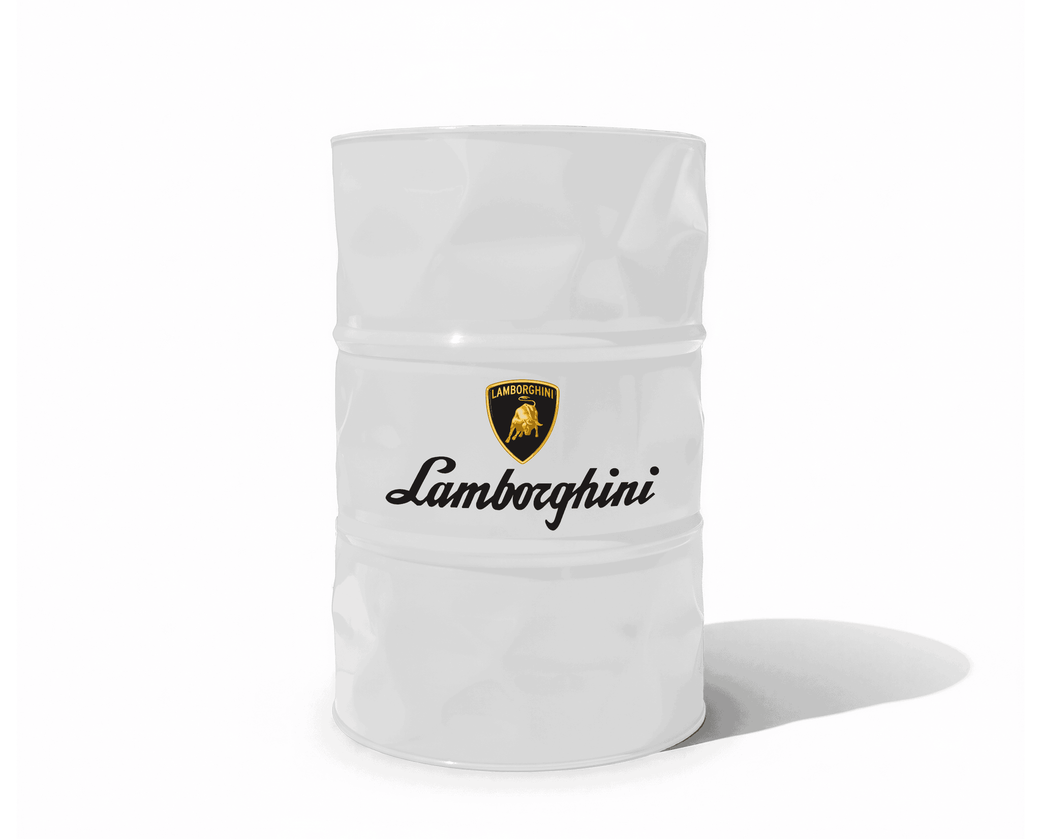 Baril decoratif blanc de style industriel avec le logo de la marque Lamborghini