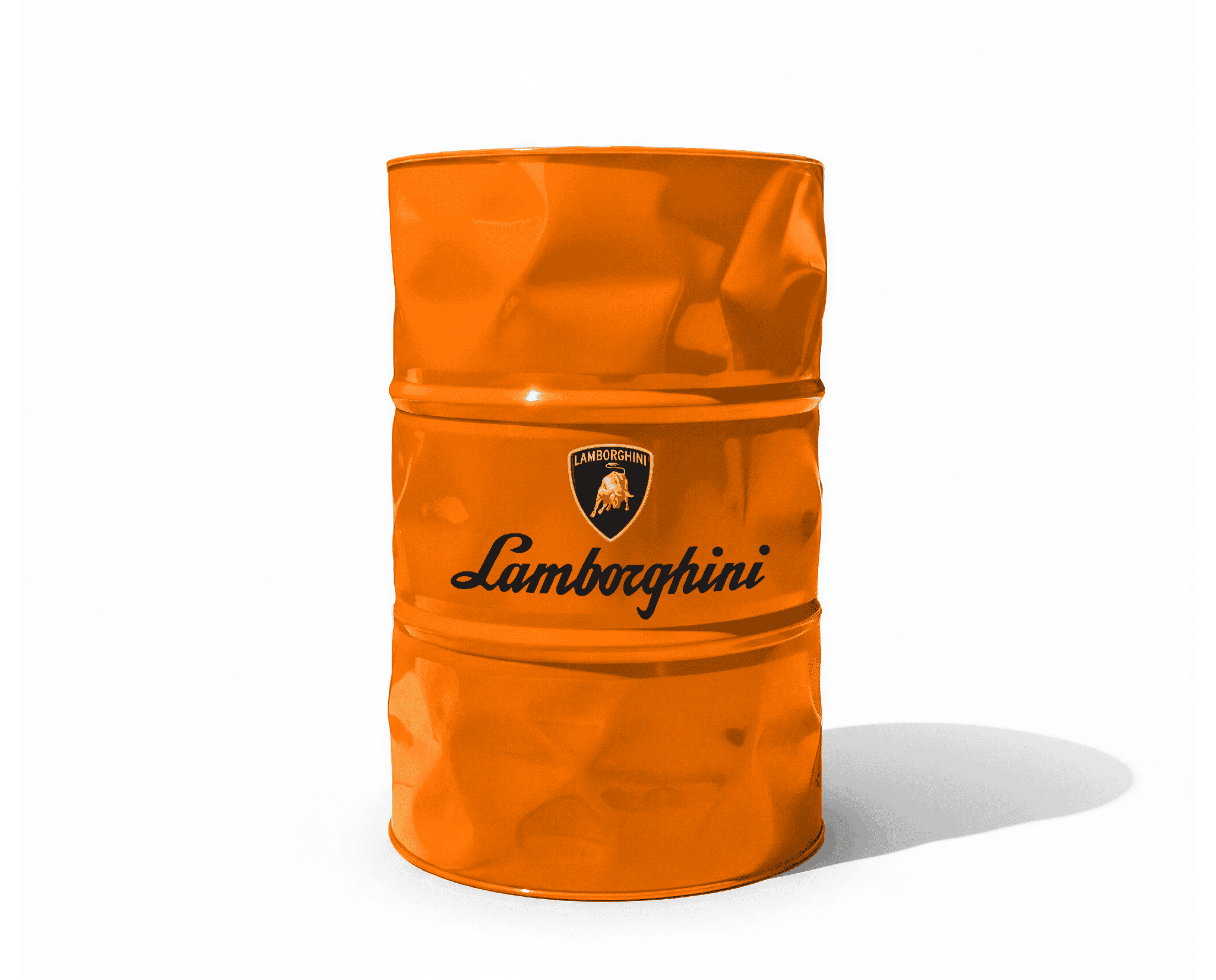 Baril decoratif orange avec le logo de la marque automobile de luxe Lamborghini