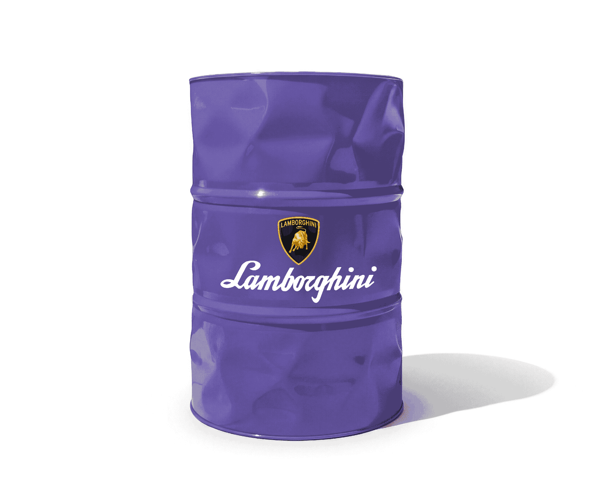 Baril decoratif violet de style industriel avec le logo de la marque automobile Lamborghini