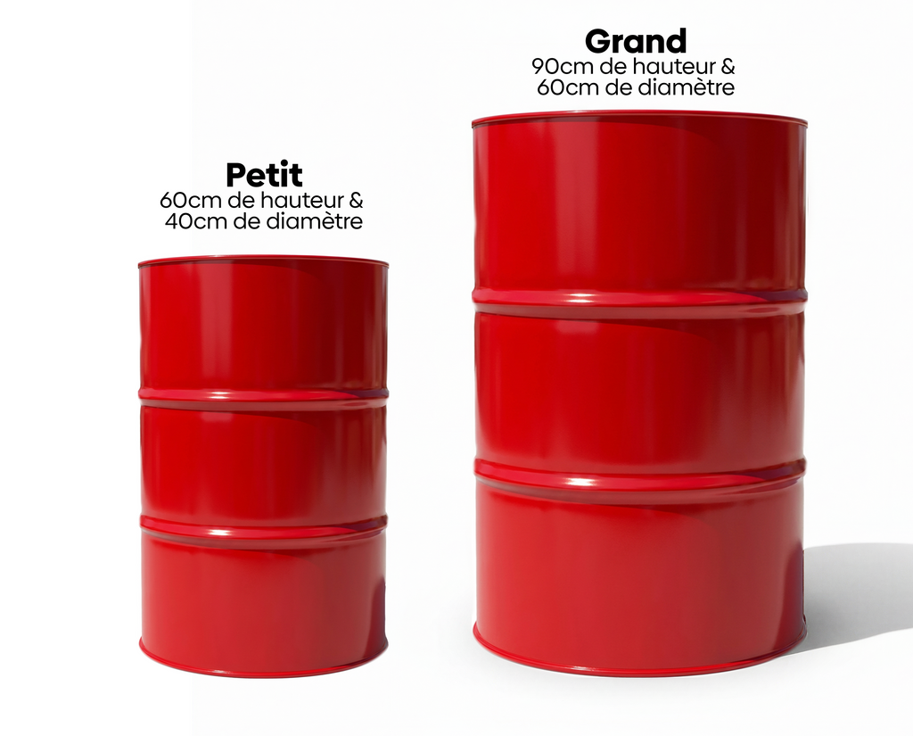 Deux fûts de décoration rouges personnalisables de tailles différentes pour garage et atelier