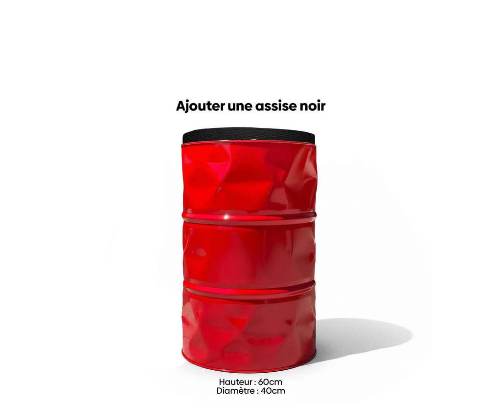 Baril decoratif personnalisable de couleur rouge avec option assise en cuir noir