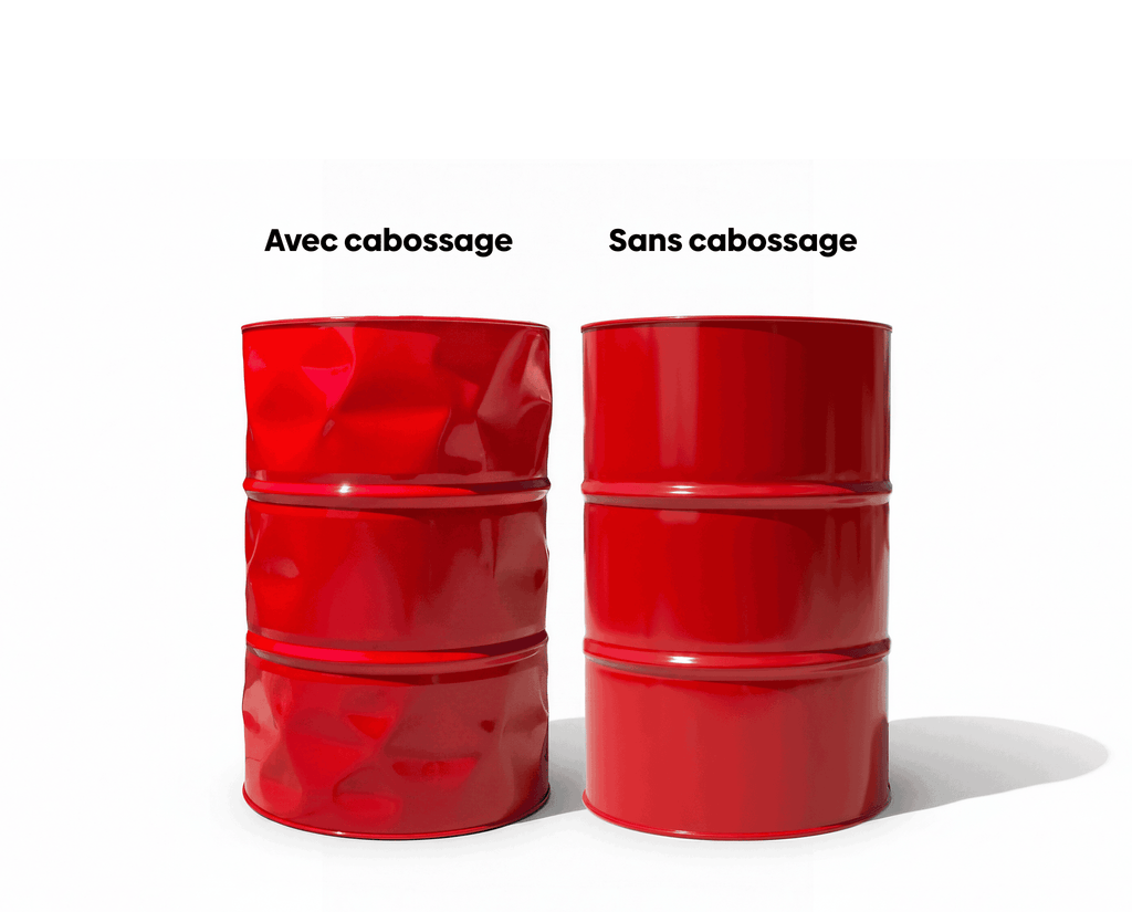 Comparatif visuel entre un baril rouge avec cabossage et un baril lisse sans cabossage