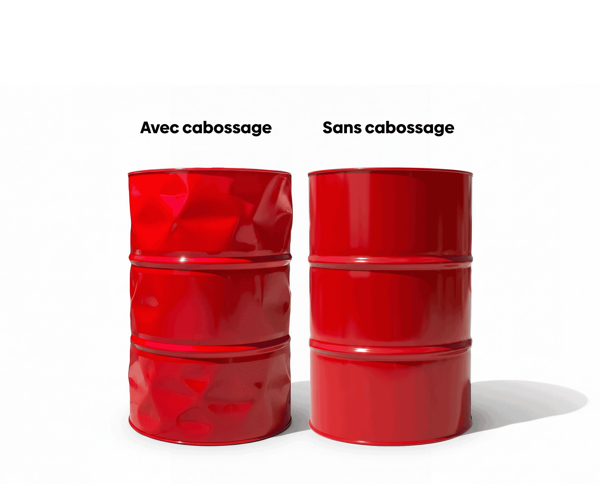 Comparatif visuel entre un baril rouge avec cabossage et un baril lisse sans cabossage