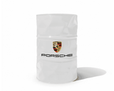 Baril decoratif blanc de marque Porsche pour la decoration de garage automobile