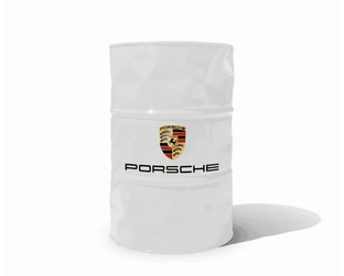 Baril decoratif blanc avec logo et ecriture de la marque Porsche