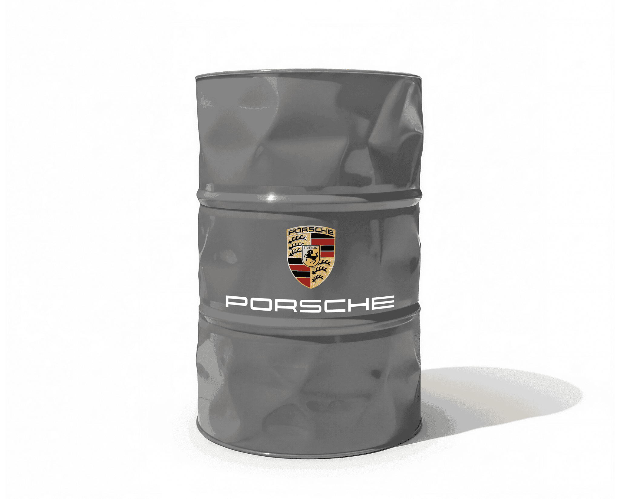 Baril decoratif gris de marque Porsche parfait pour decorer un atelier de diagnostic auto