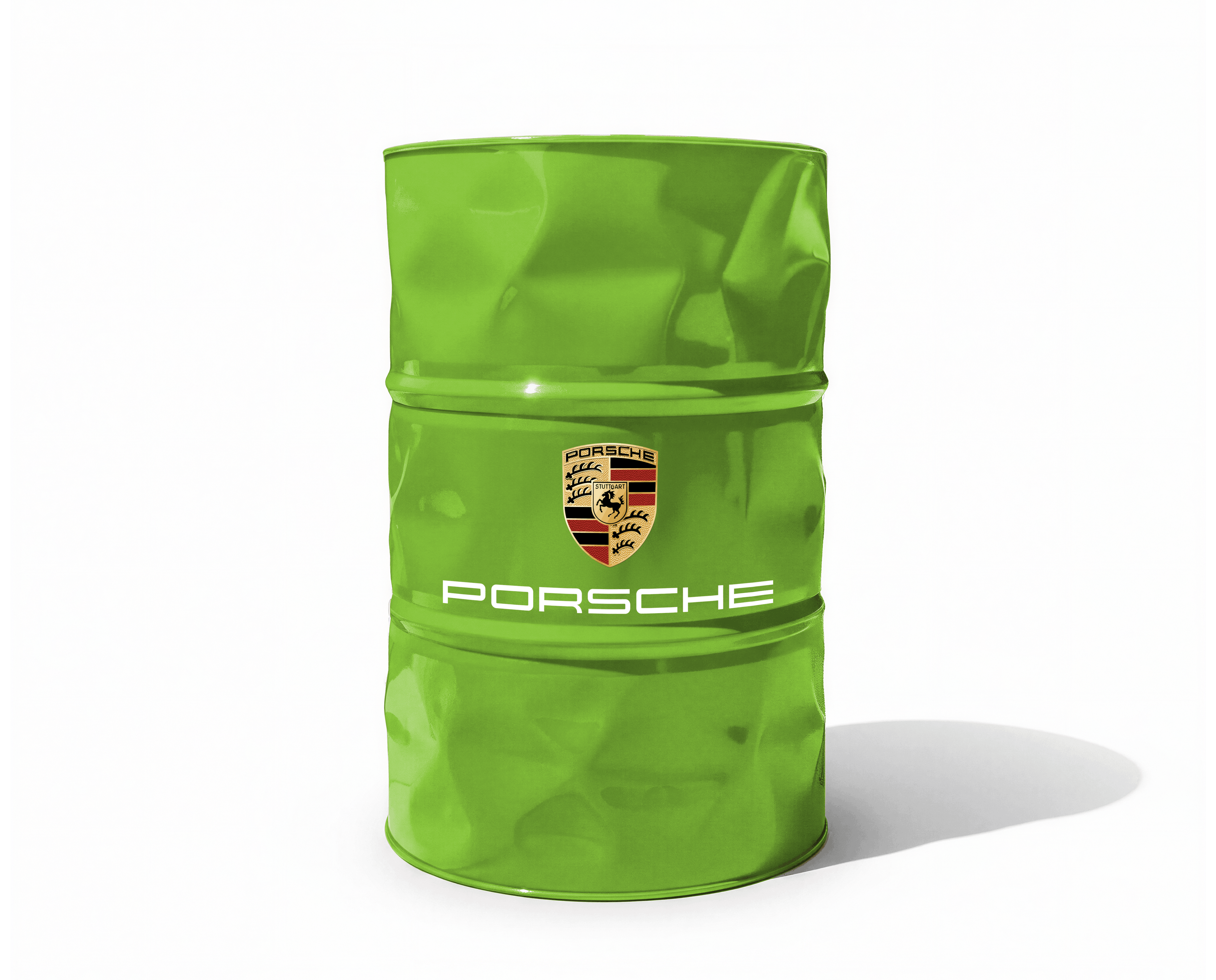 Baril decoratif Porsche vert pour decoration de garage ou atelier de diagnostic