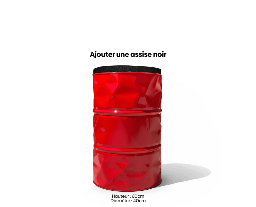 Petit baril decoratif de couleur rouge avec une assise noire amovible confortable