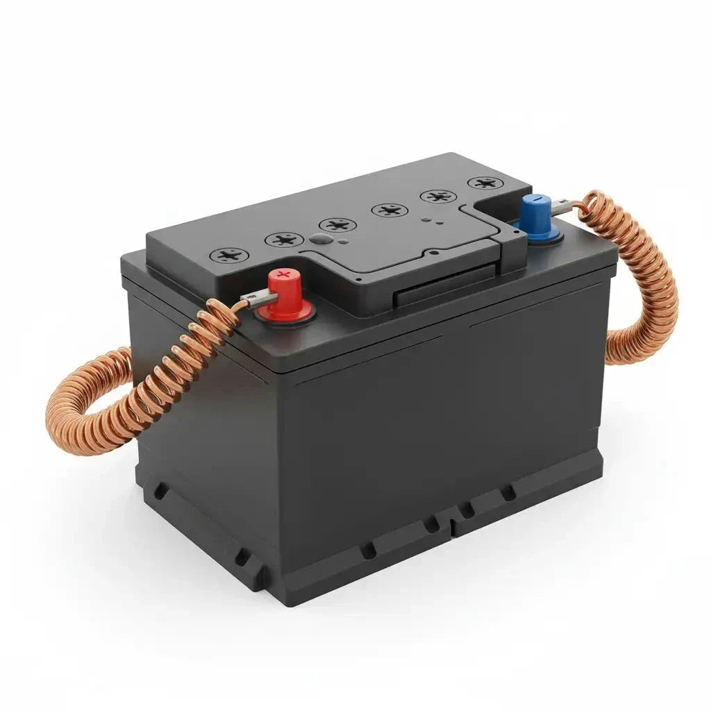 Batterie de voiture 12V neuve avec ses cosses de couleur rouge et bleue
