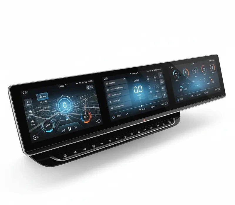 Tableau de bord tactile panoramique triple ecran pour voiture moderne