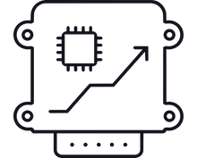 Icône de boîtier de reprogrammation moteur avec graphique de performance en hausse