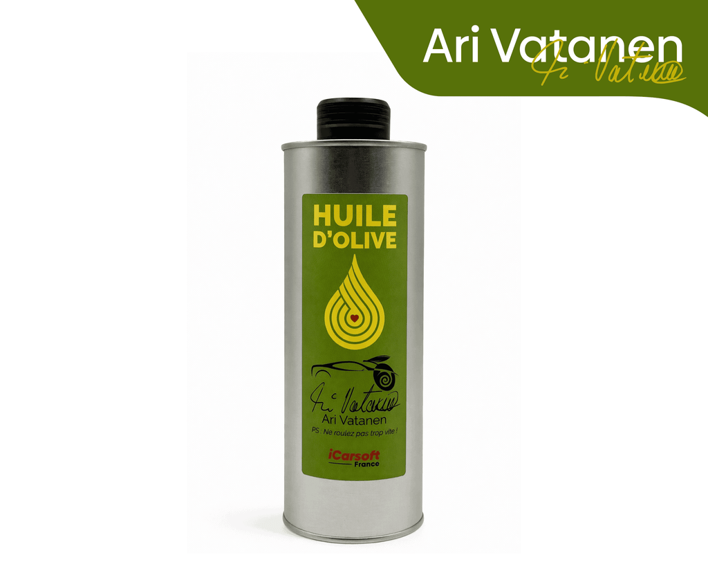 Bouteille en métal d'huile d'olive édition Ari Vatanen par iCarsoft France