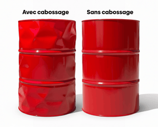 Visualisation d'un baril rouge cabossé à gauche et d'un baril intact à droite