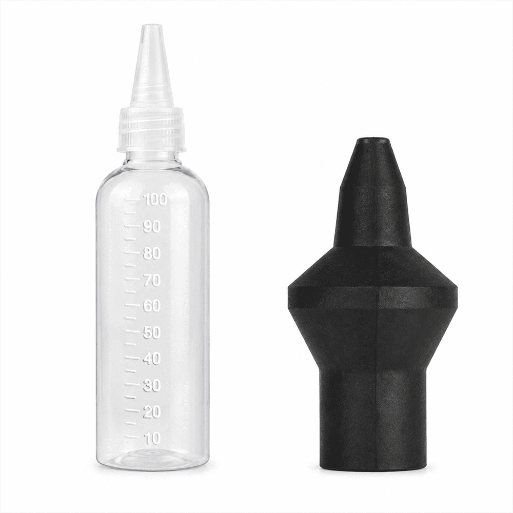 Flacon doseur de 100 ml avec graduation et embout noir pour machine de fumee Autool SDT205S