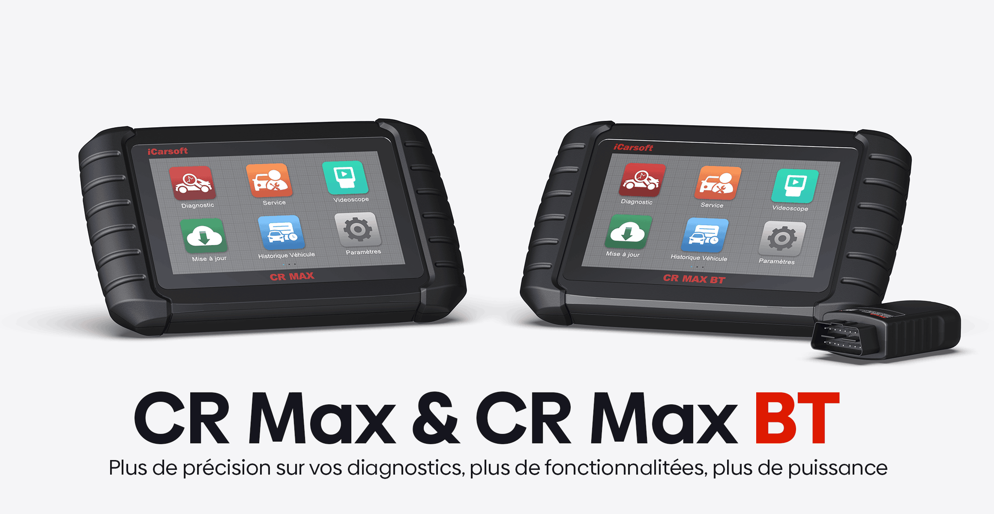 Valises de diagnostic auto iCarsoft CR Max et CR Max BT avec prise OBD2