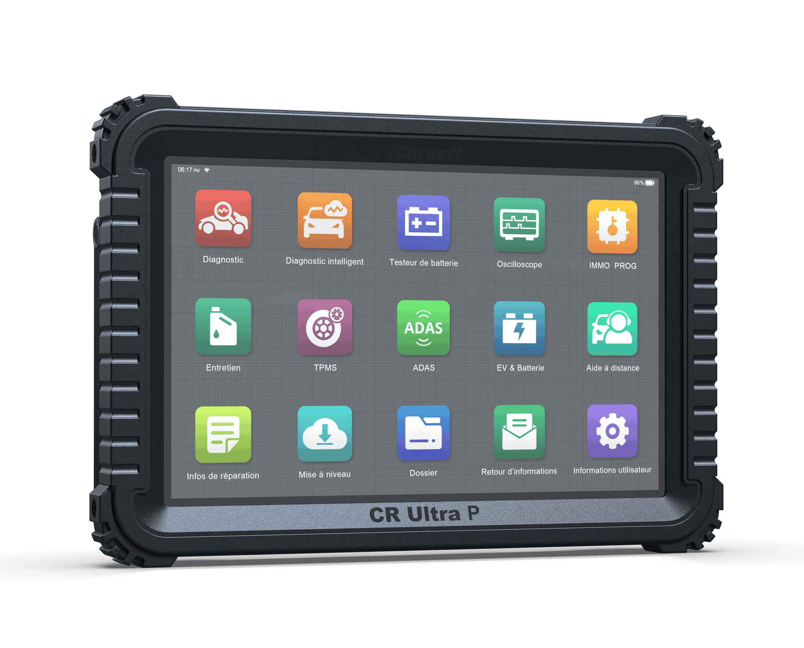 Valise de diagnostic multimarque iCarsoft CR Ultra P avec son interface tactile en francais