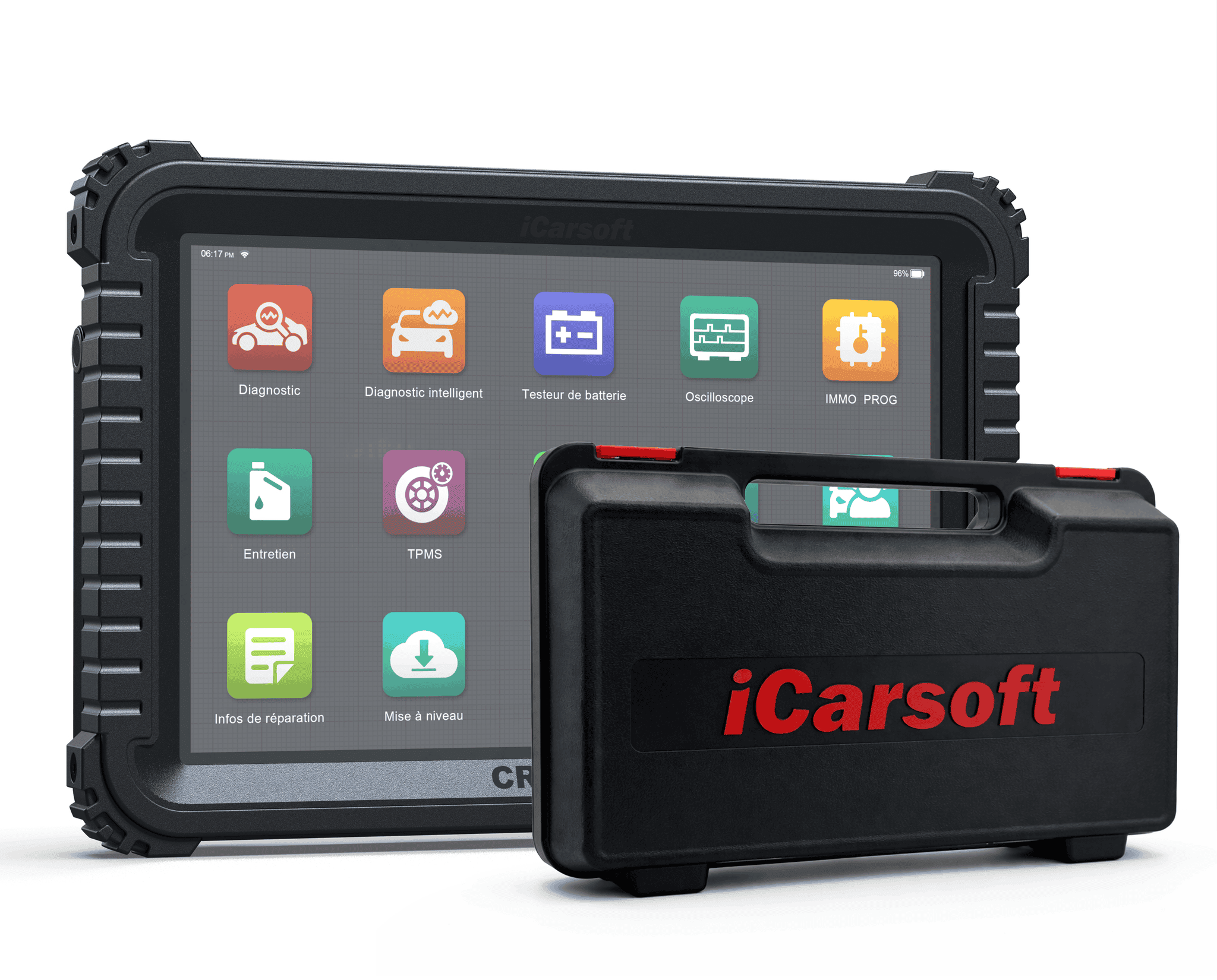 Valise de diagnostic multimarque iCarsoft CR Ultra avec sa mallette de transport