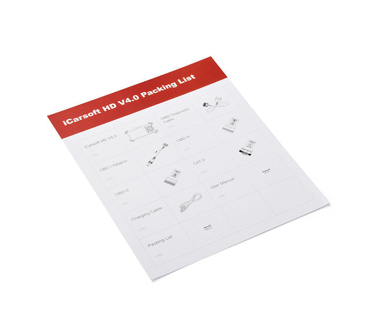 Liste de colisage et contenu de la boite du lecteur de diagnostic icarsoft hd v4.0