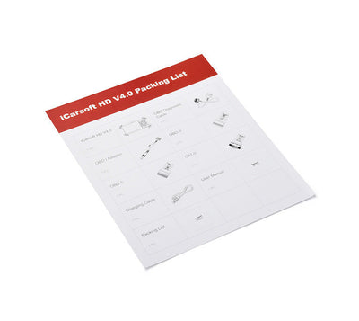 Liste de colisage et contenu de la boite du lecteur de diagnostic icarsoft hd v4.0