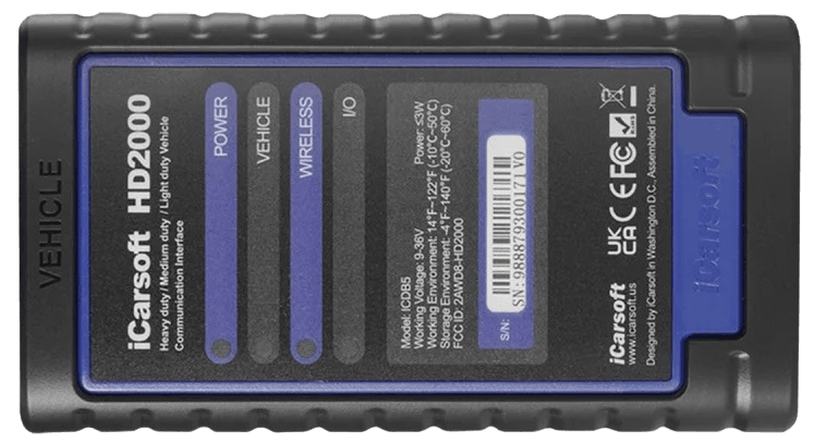 Interface de communication vehicule VCI iCarsoft HD2000 pour diagnostic de poids lourds