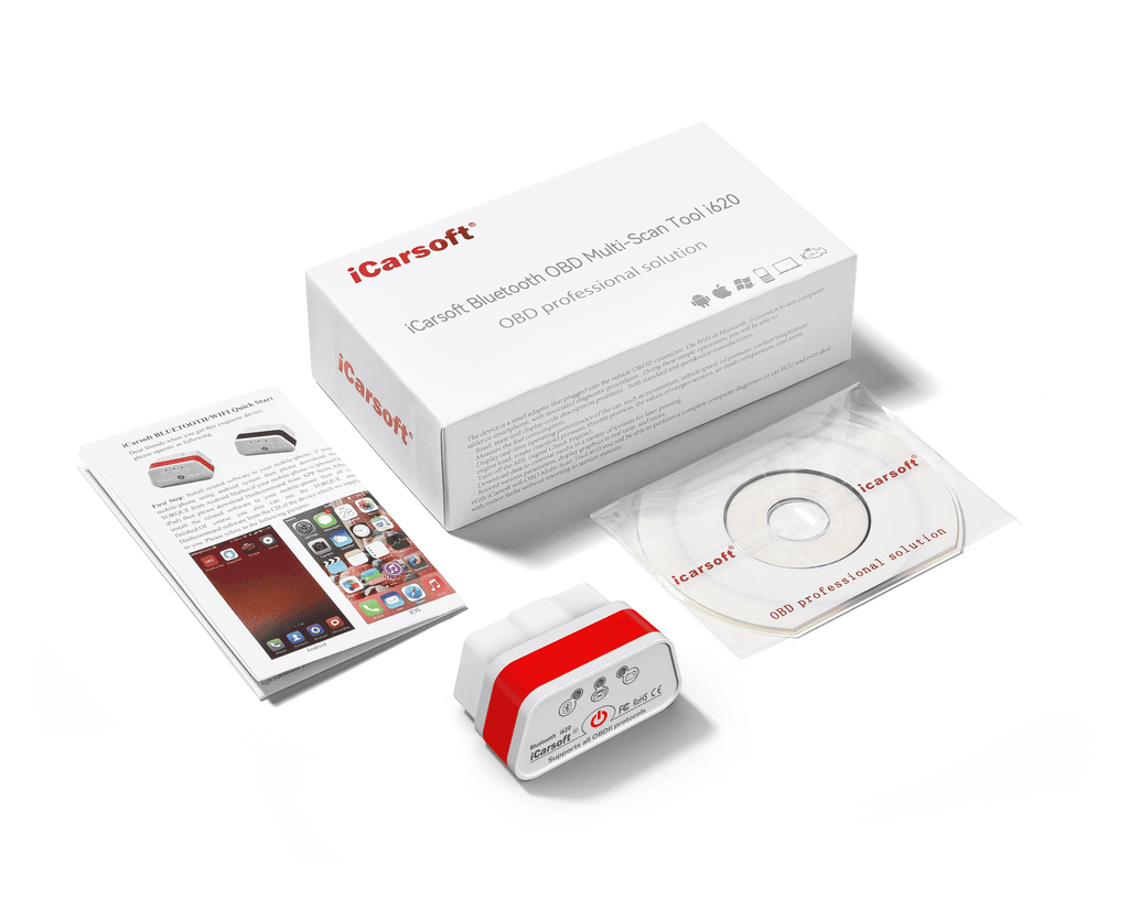 Module de diagnostic iCarsoft i620 Bluetooth avec sa boîte et sa notice d utilisation
