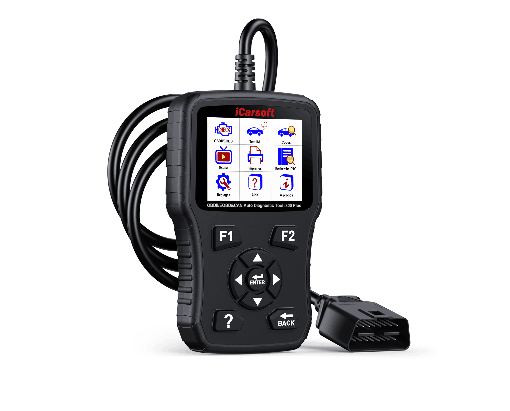 Boitier de diagnostic automobile multimarque iCarsoft i800 Plus avec son cable OBD2