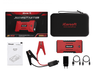 Pack complet du booster de batterie iCarsoft JS V10 avec pinces de démarrage et sacoche