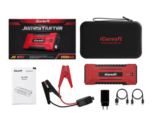 Pack complet avec booster de batterie iCarsoft JS V30 cables de demarrage et housse