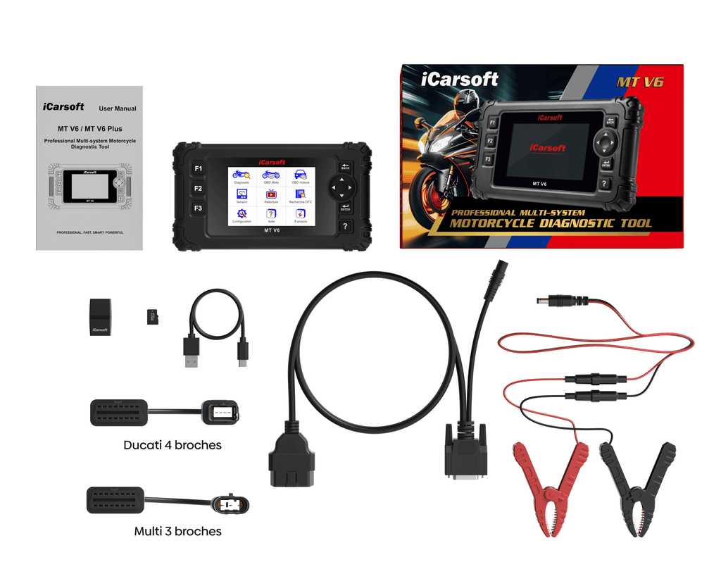 Pack complet valise de diagnostic iCarsoft MT V6 pour motos avec adaptateur Ducati