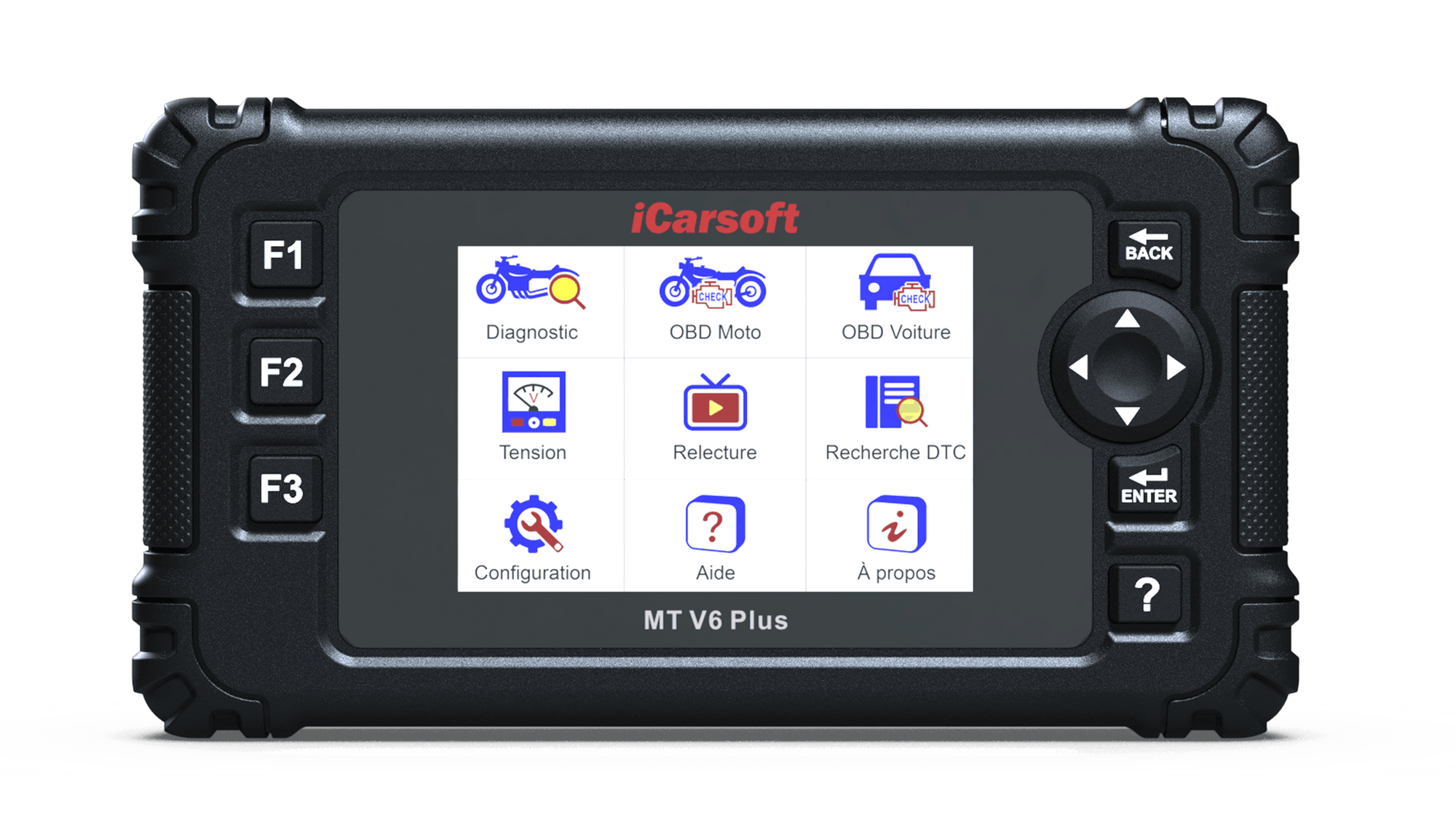 Valise de diagnostic multimarque iCarsoft MT V6 Plus pour motos avec écran d'accueil en français